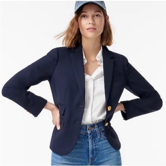 J. Crew Schoolboy Two Button Wool Blazer Navy Blue Size 00 - Picture 3 of 7